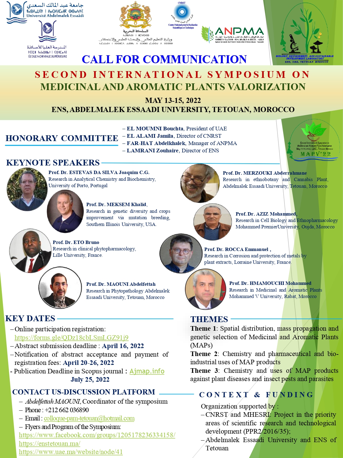 Deuxième colloque international: Valorisation des plantes aromatiques et médicinales du Maroc (MAPV' 22)